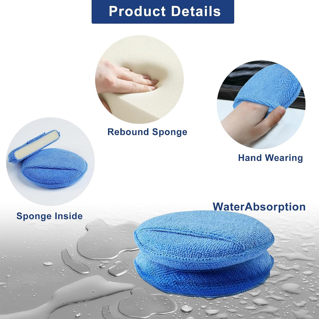 Microfiber Wax Applicator Pad, 5" 6 Pack Blue with Finger Pocket for Cars Trucks Motorcycles