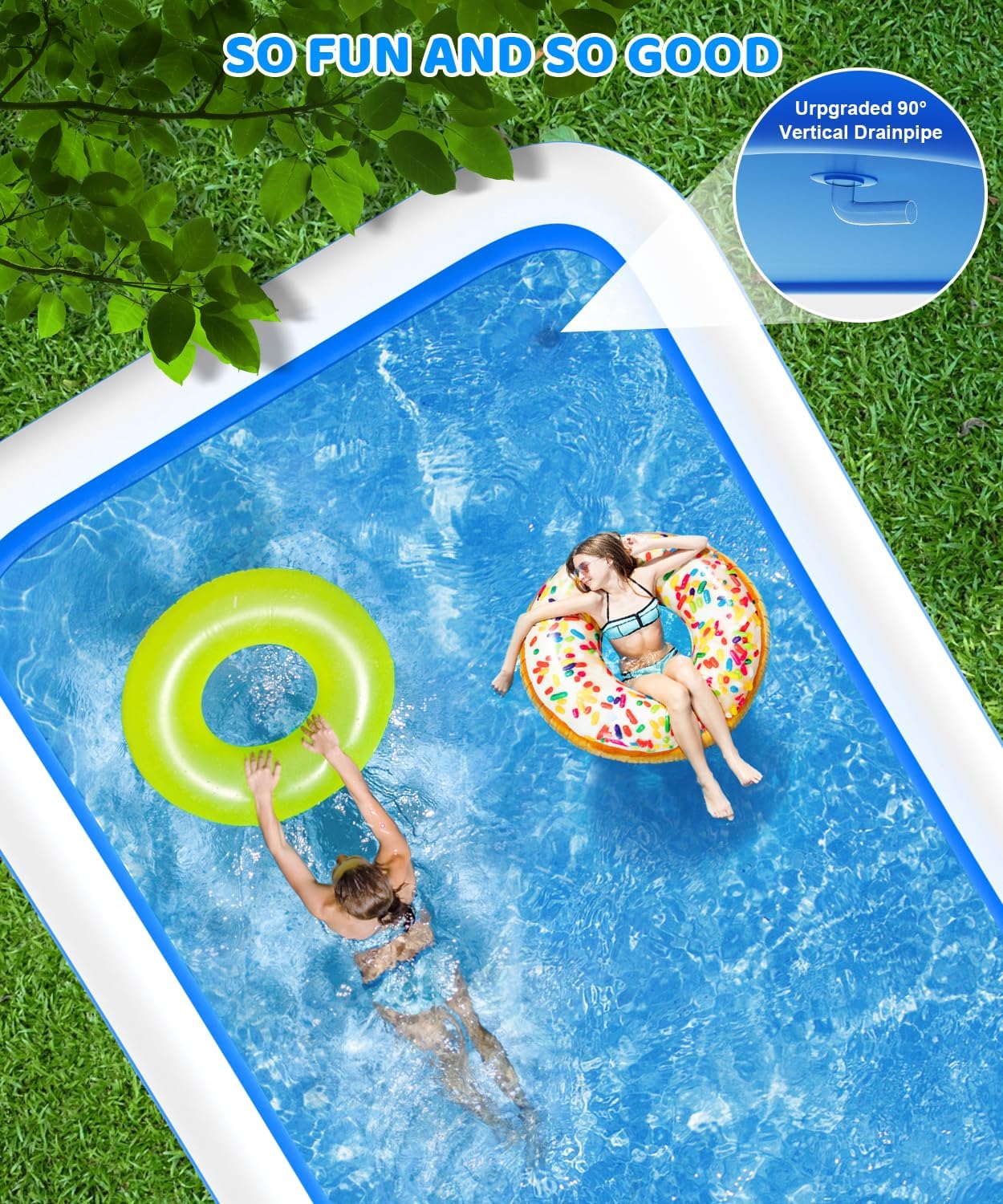 Large Inflatable Pool - 130"×72"×22" Blow Up Pool for Adults and Childrens with Electric Pump, Swimming Pool for