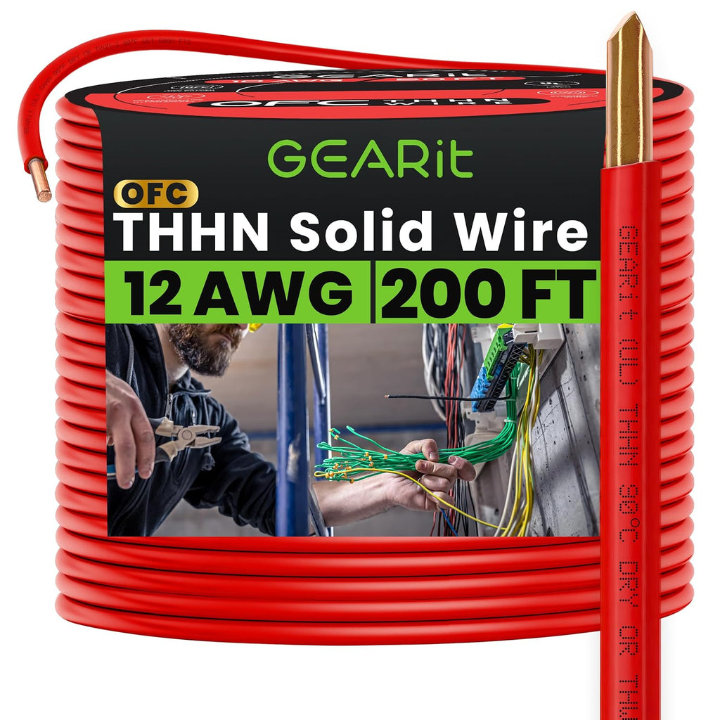 12 Gauge THHN Copper Building Wire 200 Ft, 12 AWG Solid Single Conductor Electrical Wire, 600V 90°C PVC/Nylon Jacket