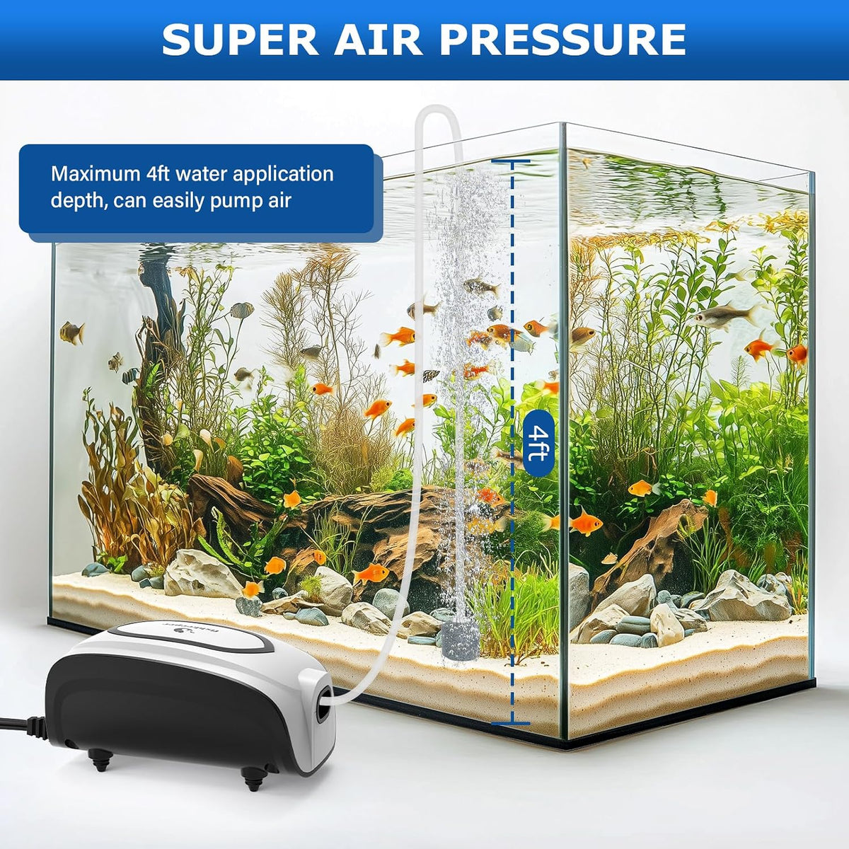 Quiet Aquarium Air Pump, 3W 5W Dual Outlet, Adjustable Bubbler