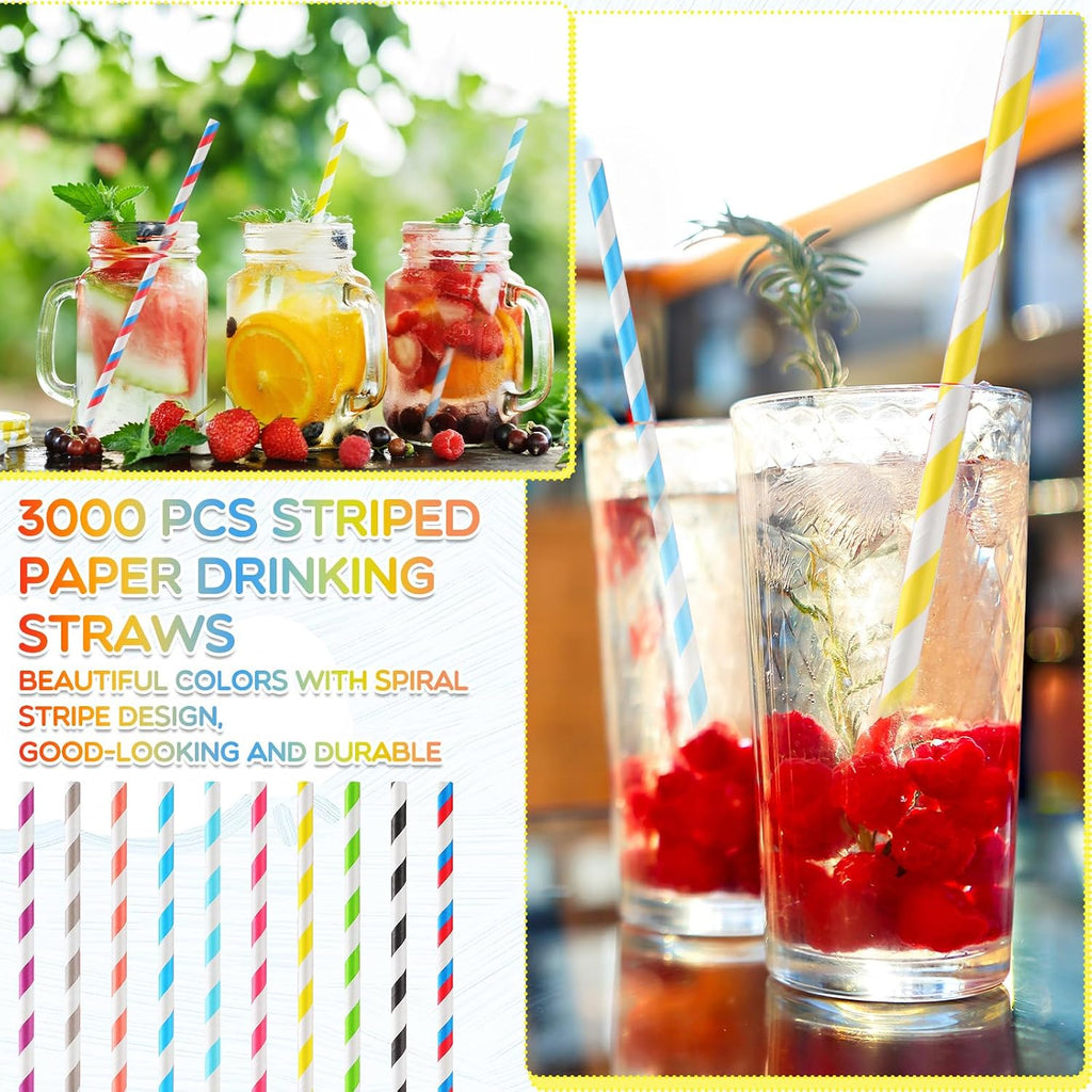 1200 Pcs Paper Straws Bulk, disposable Striped 7.87, Multicolor