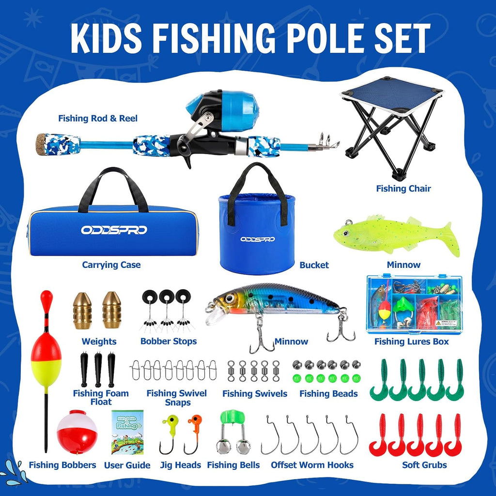 Kids Fishing Pole - Portable Kids Fishing Rod and Reel Combo, Kids Fishing Gear with Tackle Box, Spincast Reel
