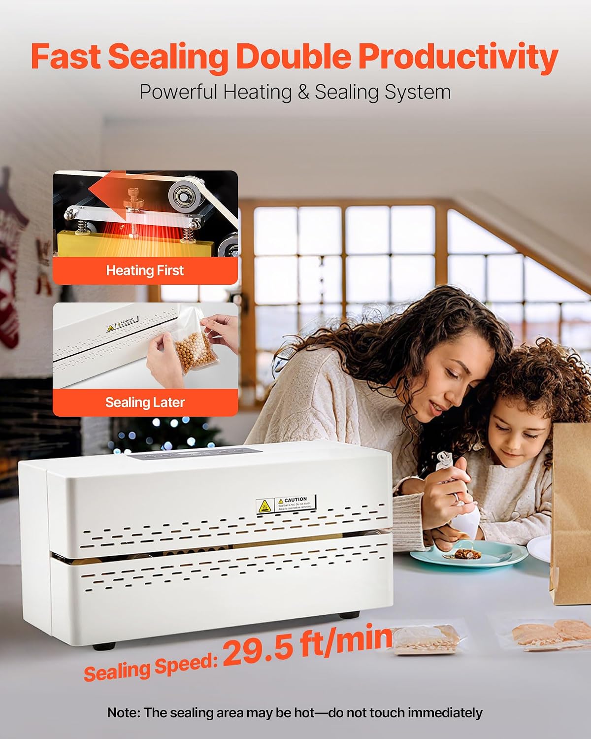 Continuous Sealing Machine, 0.32-0.47 in Seal Width, Automatic Continuous Band Sealer with Digital Temperature