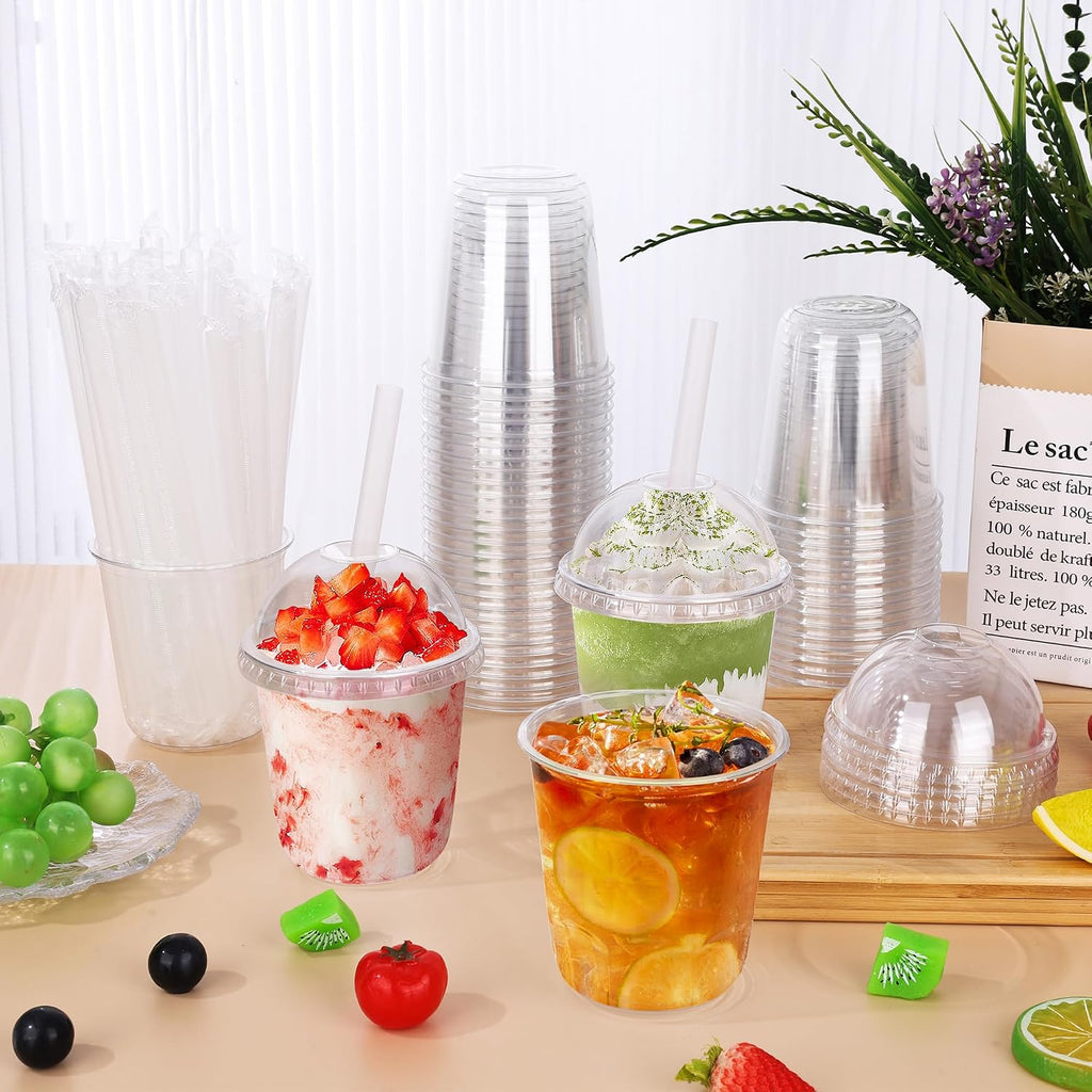 50 Pcs 12 oz Clear Plastic Slushie Cups with Dome Lids and Straws
