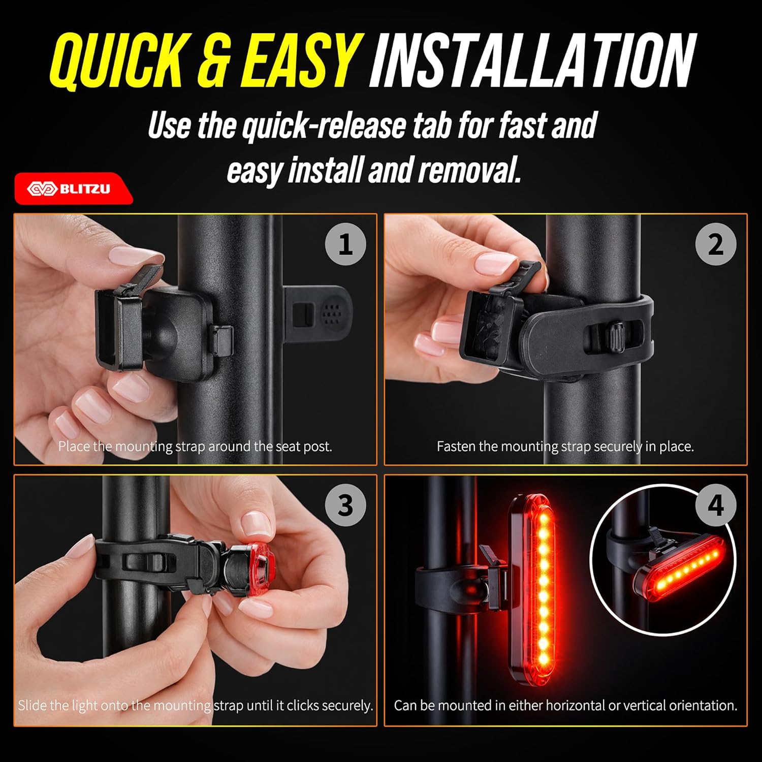 Bike Tail Light, 2 Pack USB-C Rechargeable LED Bicycle Rear Lights | 120T, Bright LED, High Visibility Beam, 4 Modes