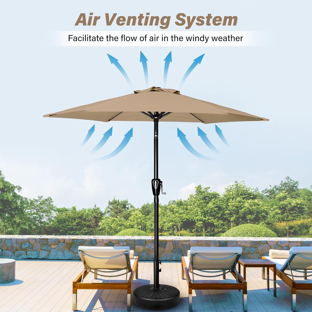 7.5ft Patio Umbrella with Push Button Tilt/Crank, Outdoor Table Market Yard Umbrella, 6 Sturdy Ribs for Garden, Deck