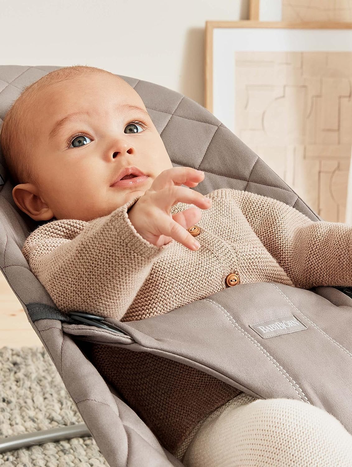 Bouncer Bliss, Sand Gray, Woven, Classic Quilt | 2-in-1 Adjustable Baby Bouncer Seat and Toddler Chair, Newborn to