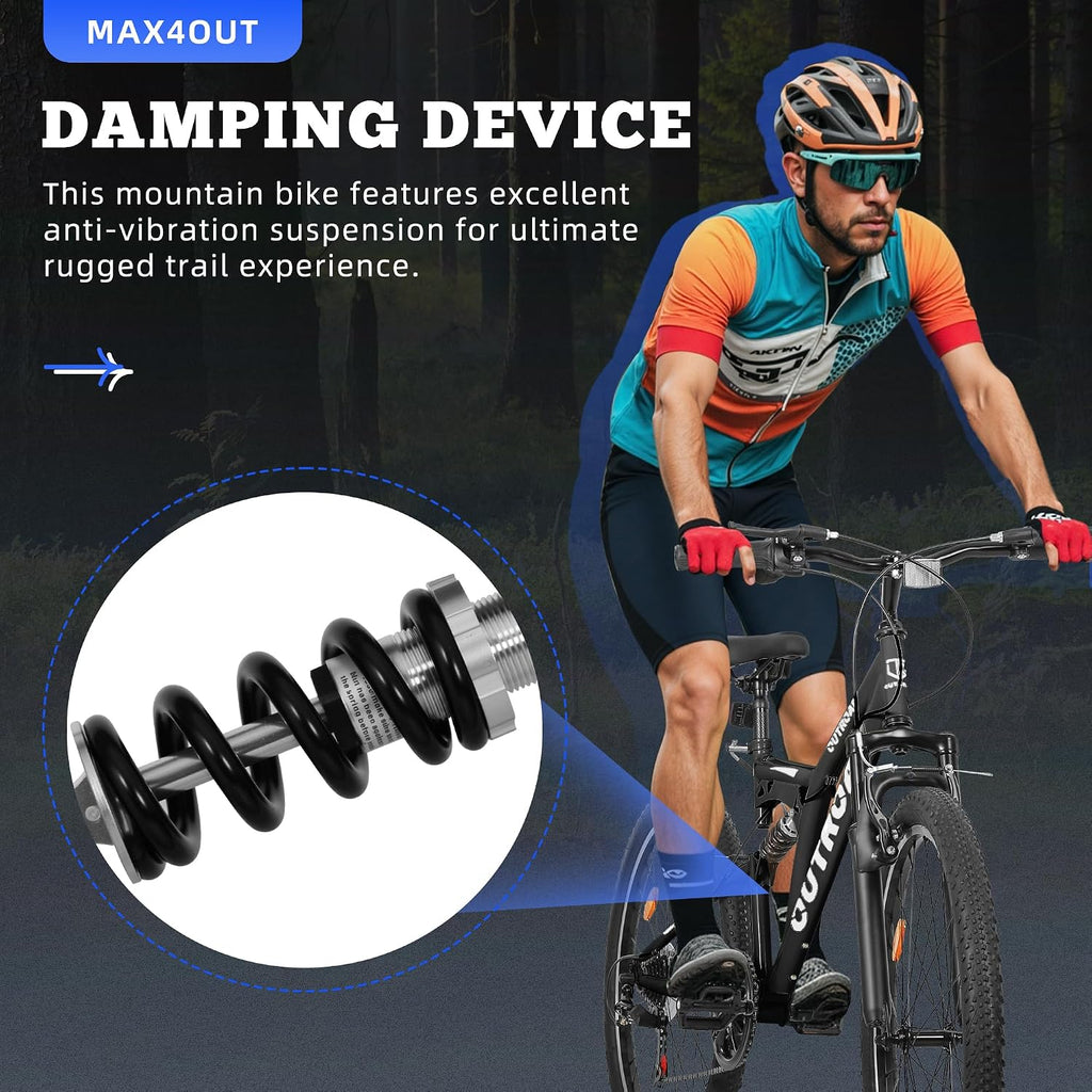 26 inch Mountain Bike Dual Full Suspension, Outdoor Hybrid Bikes,7-Speed/High-Carbon Steel