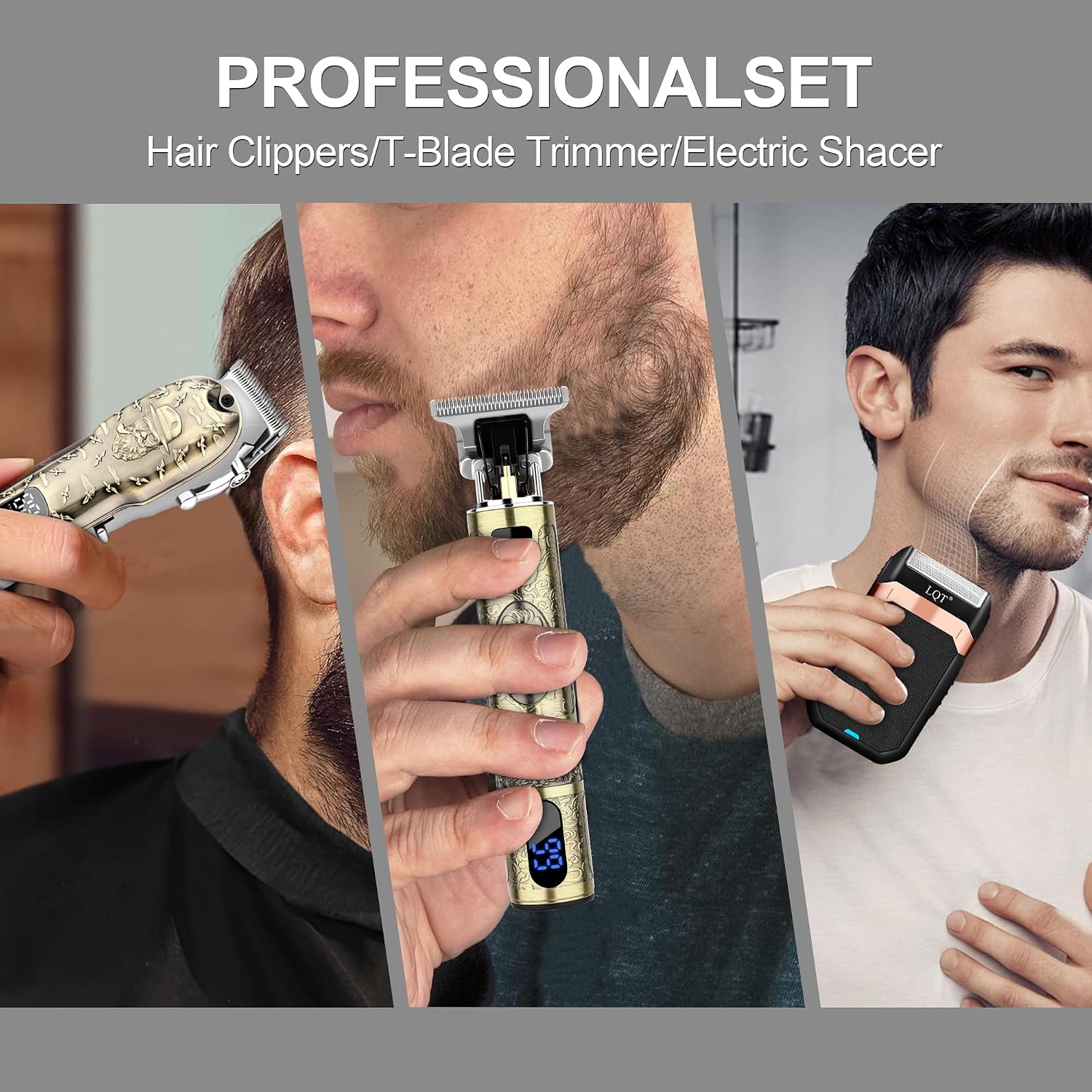Hair Clippers Set for Men, Hair Clipper Trimmer with LED Display, Professional Cordless Hair Clipper Shaver Beard