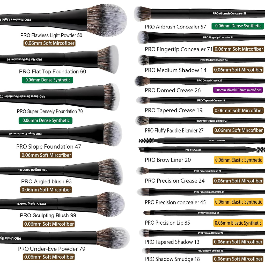 19Pcs Professional Grade Labeled Makeup Brushes Set, Large Foundation Powder Contour Concealer eyeshadow Blush