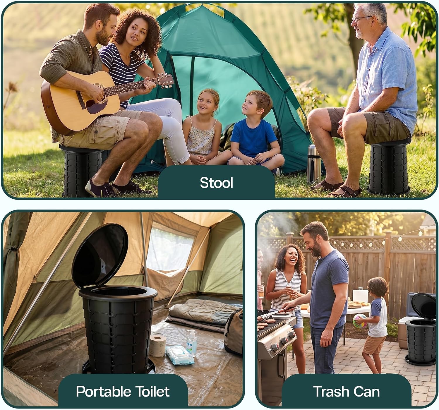 Camping Toilet - Holds Upto 400 lbs | Foldable Portable Toilet for Adults & Kids - 13" Height Adjustable |