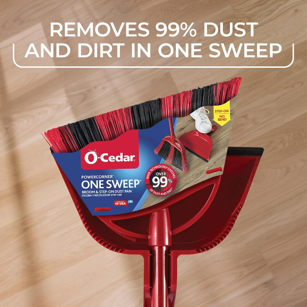 O-Cedar One Sweep Broom & Step-On Dustpan Set | Patented Wave Bristles Remove Over 99% of Dirt in One Pass |