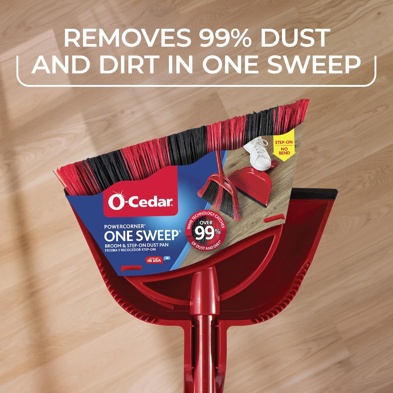 O-Cedar One Sweep Broom & Step-On Dustpan Set | Patented Wave Bristles Remove Over 99% of Dirt in One Pass |