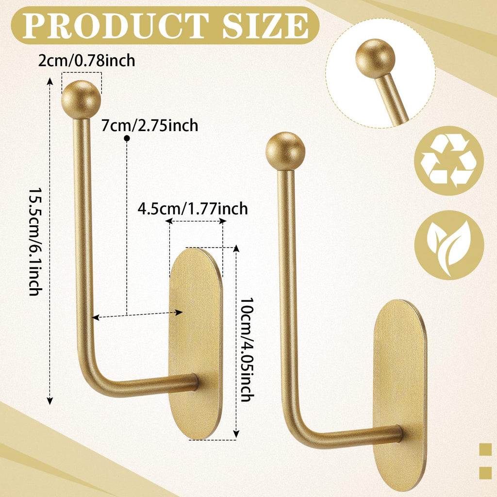 4 Pcs Adhesive Curtain Holdbacks No Drill Window Hook,Gold