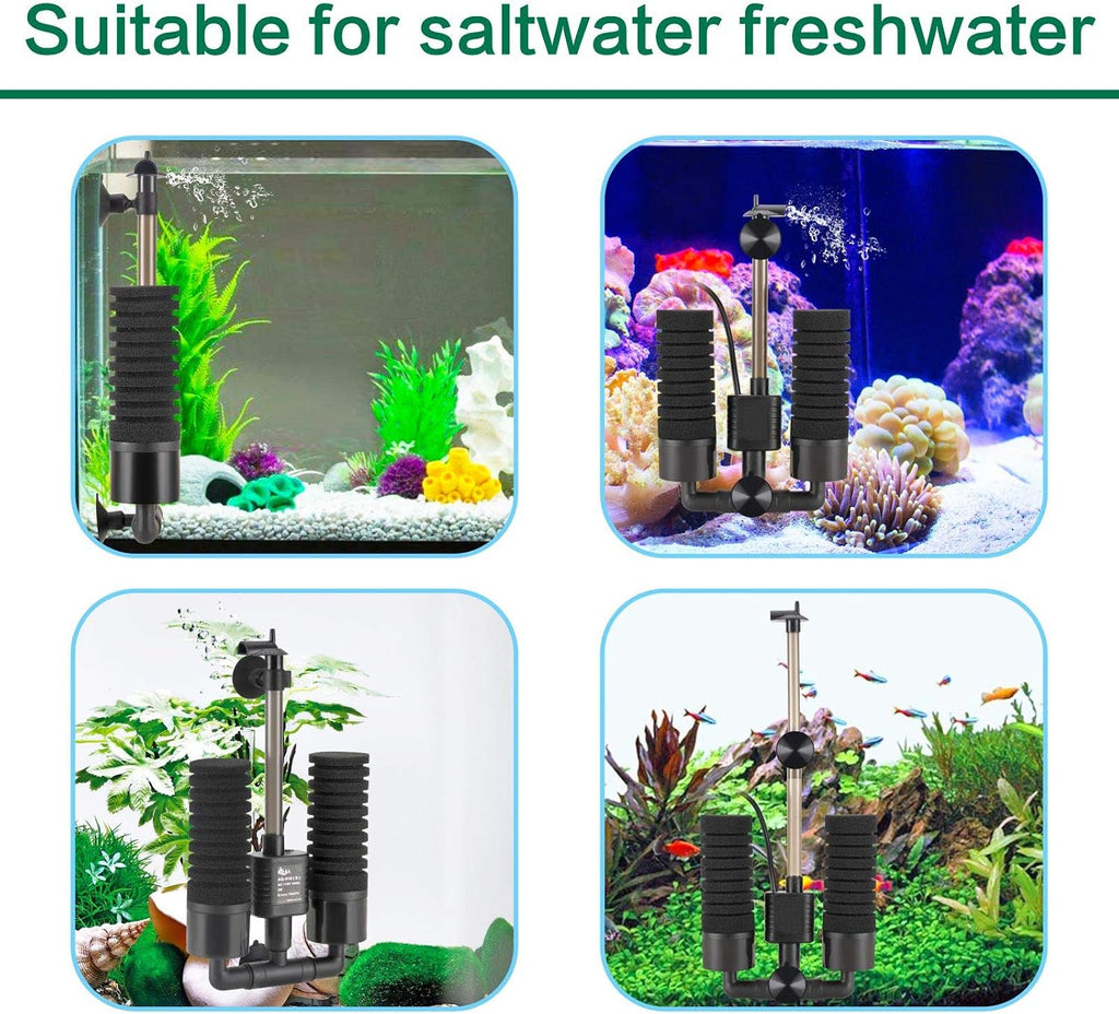 Aquarium Electric Power Sponge Filter,3W/5W Submersible Foam Filter | Sponges Bio Ceramic Media Balls Double Silence