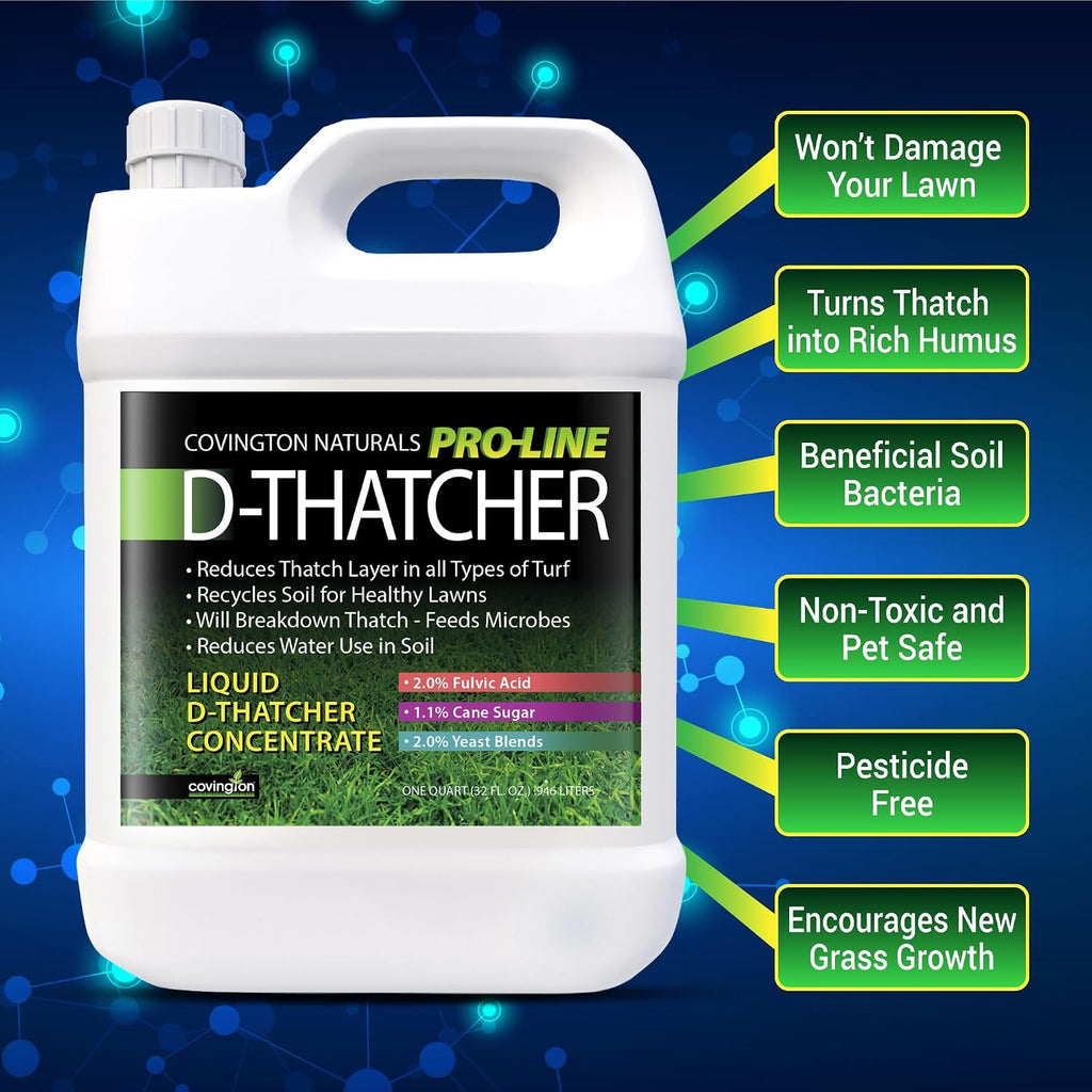 Covington PRO-LINE D-THATCHER Liquid Dethatcher (32oz) – Lawn Thatch Remover & Soil Softener, Grass Clipping