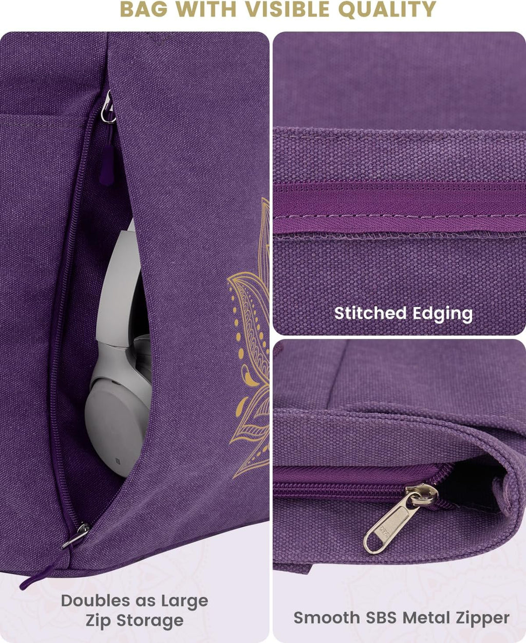 Yoga Mat Bag, Large Tote Bag with Multi Pockets for Women Men, Canvas Mat Carrier, Full Zipper Easy Access for