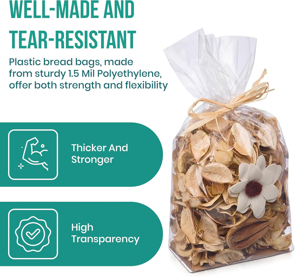 16" x 14" x 36" (100 Count) Gusseted Flat Top - 1.5-Mil Clear Poly Bags with Open End Top. Clear Bags for Favors