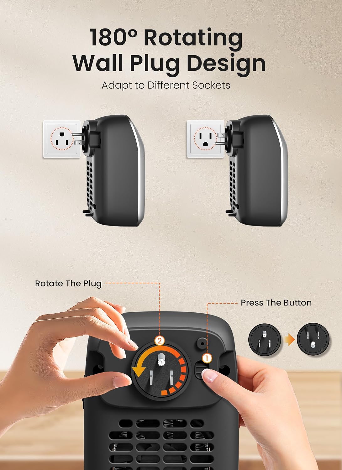 Plug in Wall Space Heater With Remote, 800W Small Outlet Heater | Adjustable Thermostat, Memory Function, ECO Energy