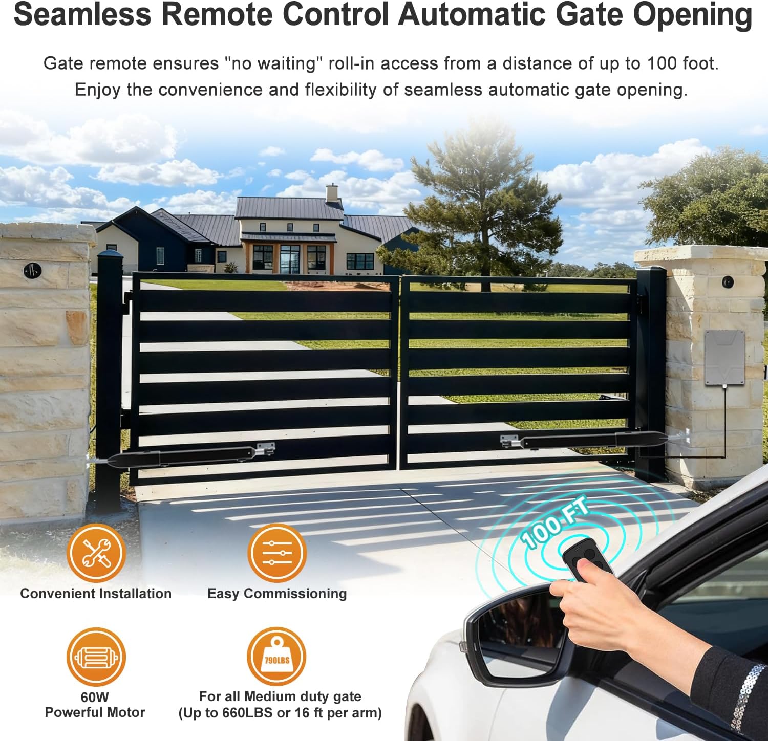 Automatic Dual Gate Opener for Swing Gates up to 660lb*2 16ft, Heavy Duty Electric Opener Kit for Driveway Home