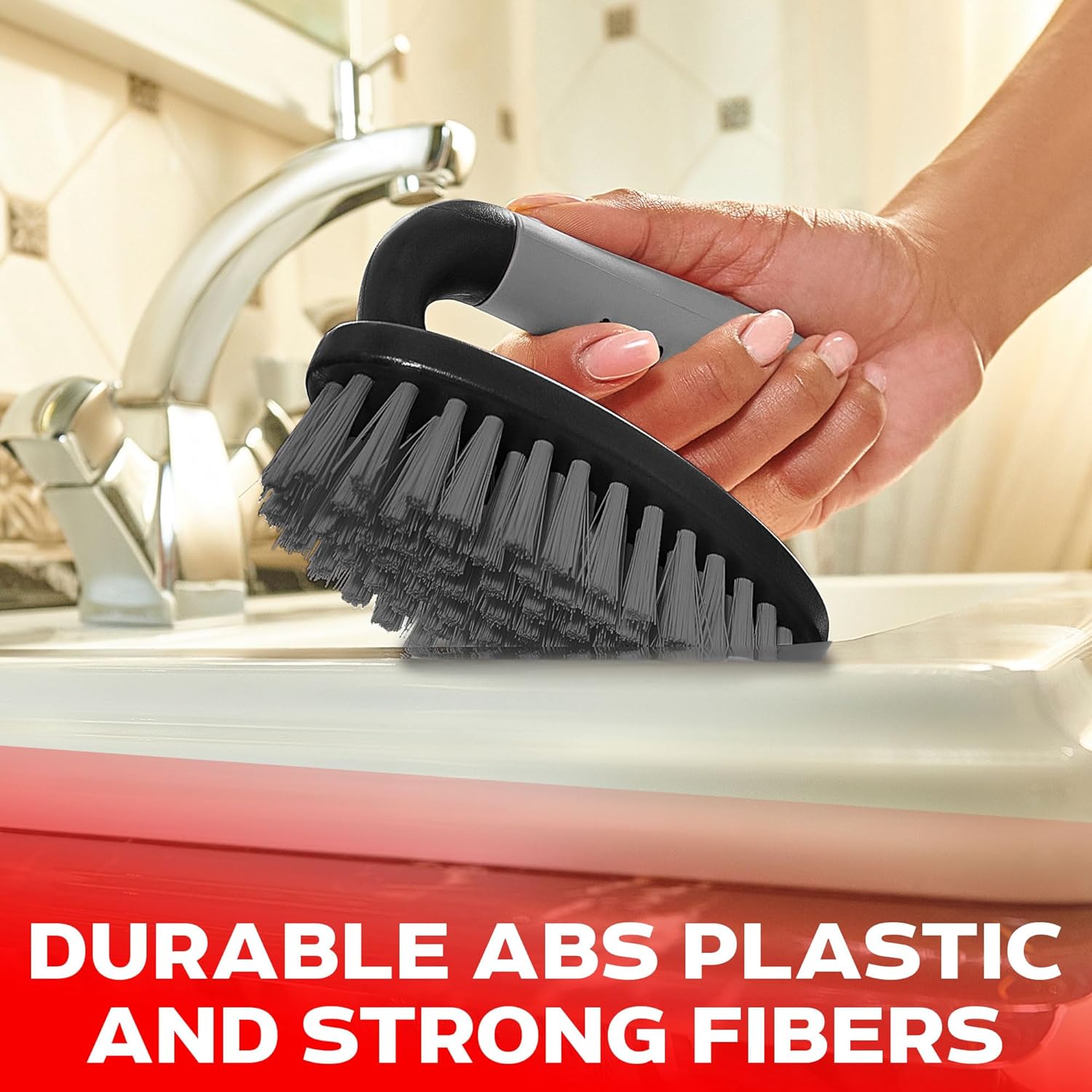 Scrub Brush Set of 6 pcs - Cleaning Shower Scrubbers with Squeegee for Shower Glass and Adhesive Wall Hooks Including