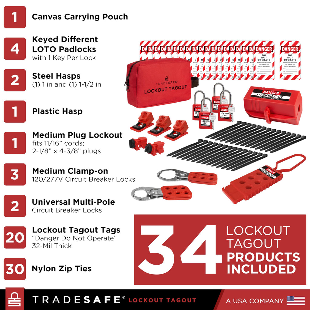 Electrical Lockout Tagout Kit, Loto Kit, 1 Key Per Loto Lock