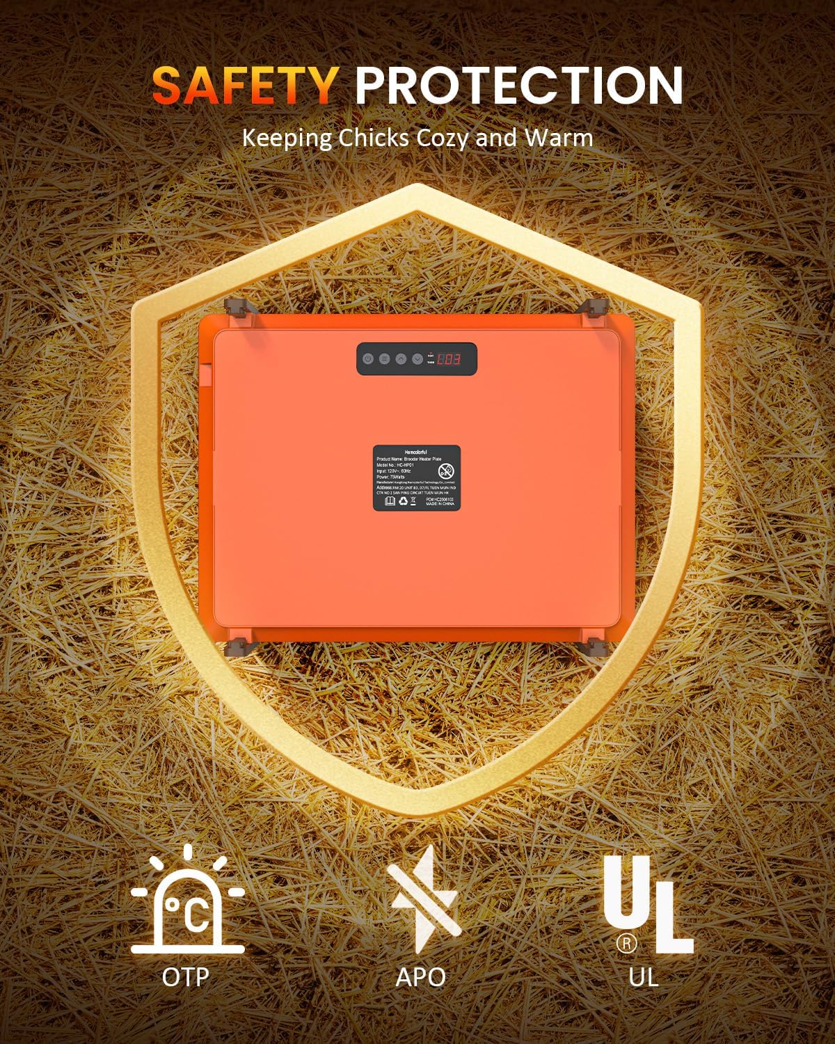 Brooder Plate for Chicks, 12" x 16" Heat Plate for Chicks for 20 Chick, 75 Watts Chicken Coop Heater with Adjustable