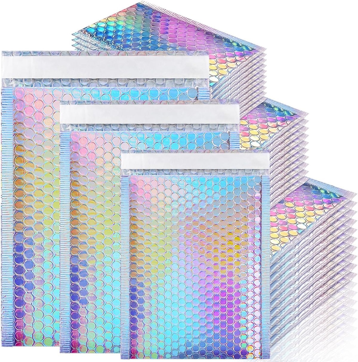 Holographic Bubble Mailers Shipping Bags, 50 Pack, 3 Sizes