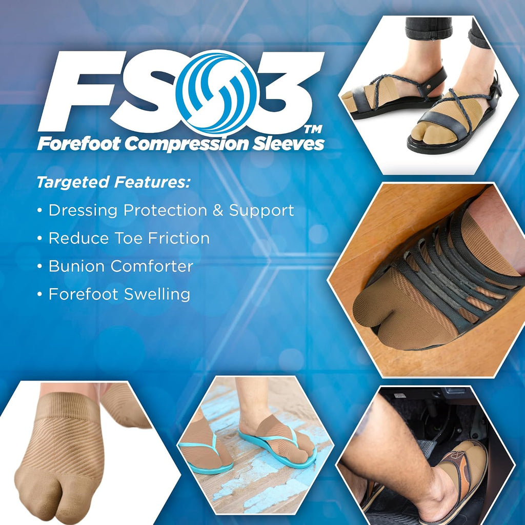 FS3 Forefoot Compression Sleeves Bunion Comforter and Split Toe Alignment Sleeve with Padded Toe Zone to Reduce Toe