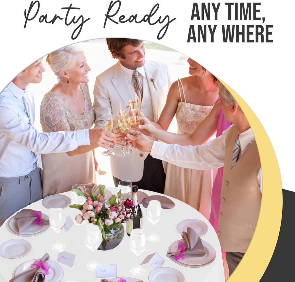 66% Thicker Premium White Round Tablecloth 0.5 Mil 6 Pack Plastic Table Cloth Disposable 84 Inch Round Plastic