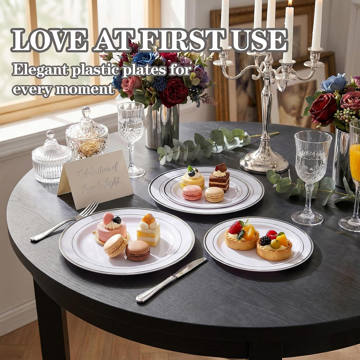 102 Pcs Silver Plastic Plates, Premium Silver Disposable Plates