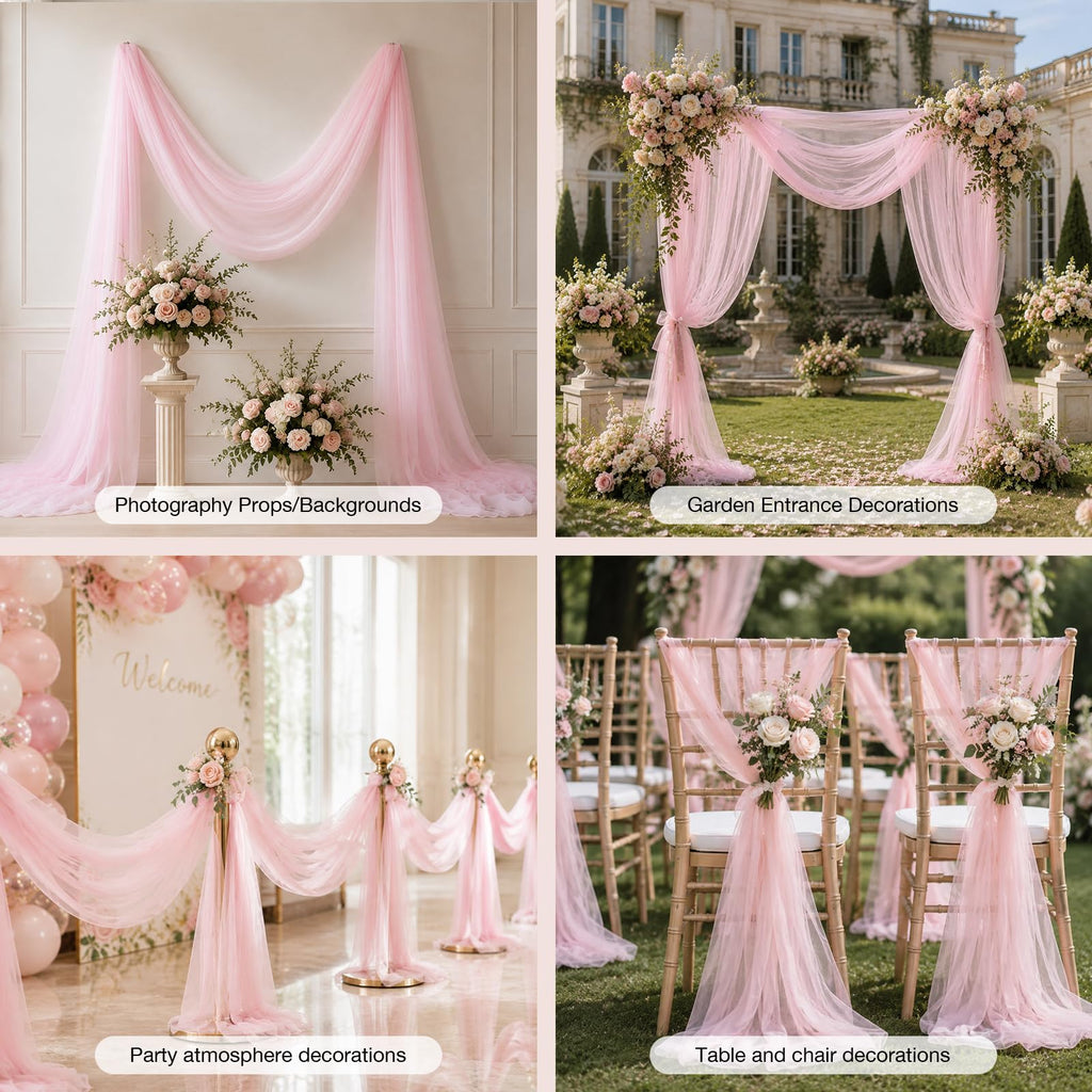 Wedding Arch Drape Sheer Tulle 1 Panel Pink Backdrop for Ceremony Birthday