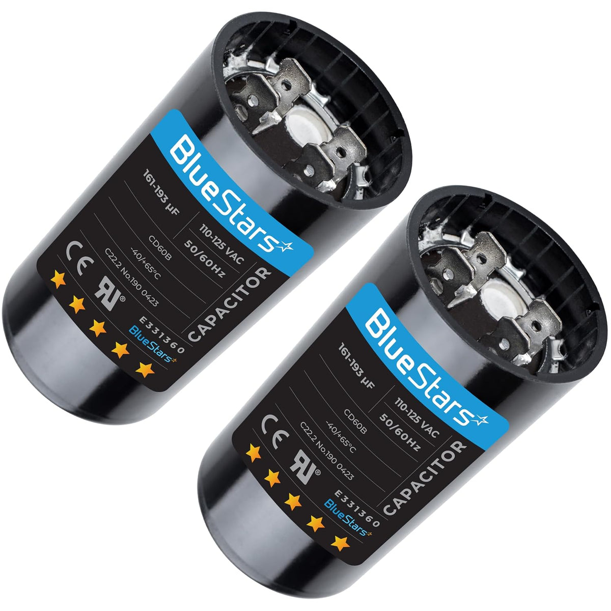 BlueStars 2 Packs 161-193 uF MFD 125 VAC Round Motor Well Pump Capacitor