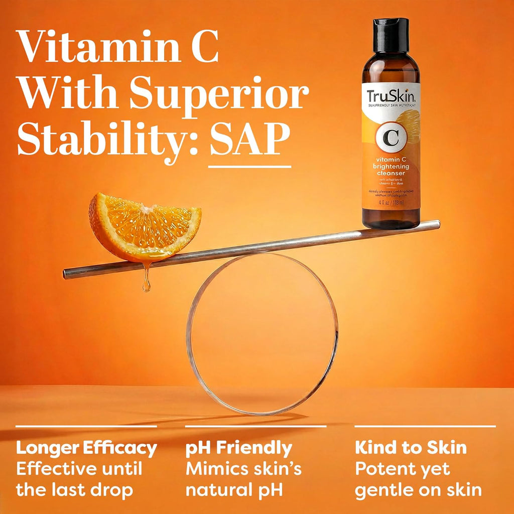 Vitamin C Brightening Face Wash with Rosehip Oil, 4 fl oz | Vitamins C & E, Aloe Vera and MSM gently cleanse, refresh