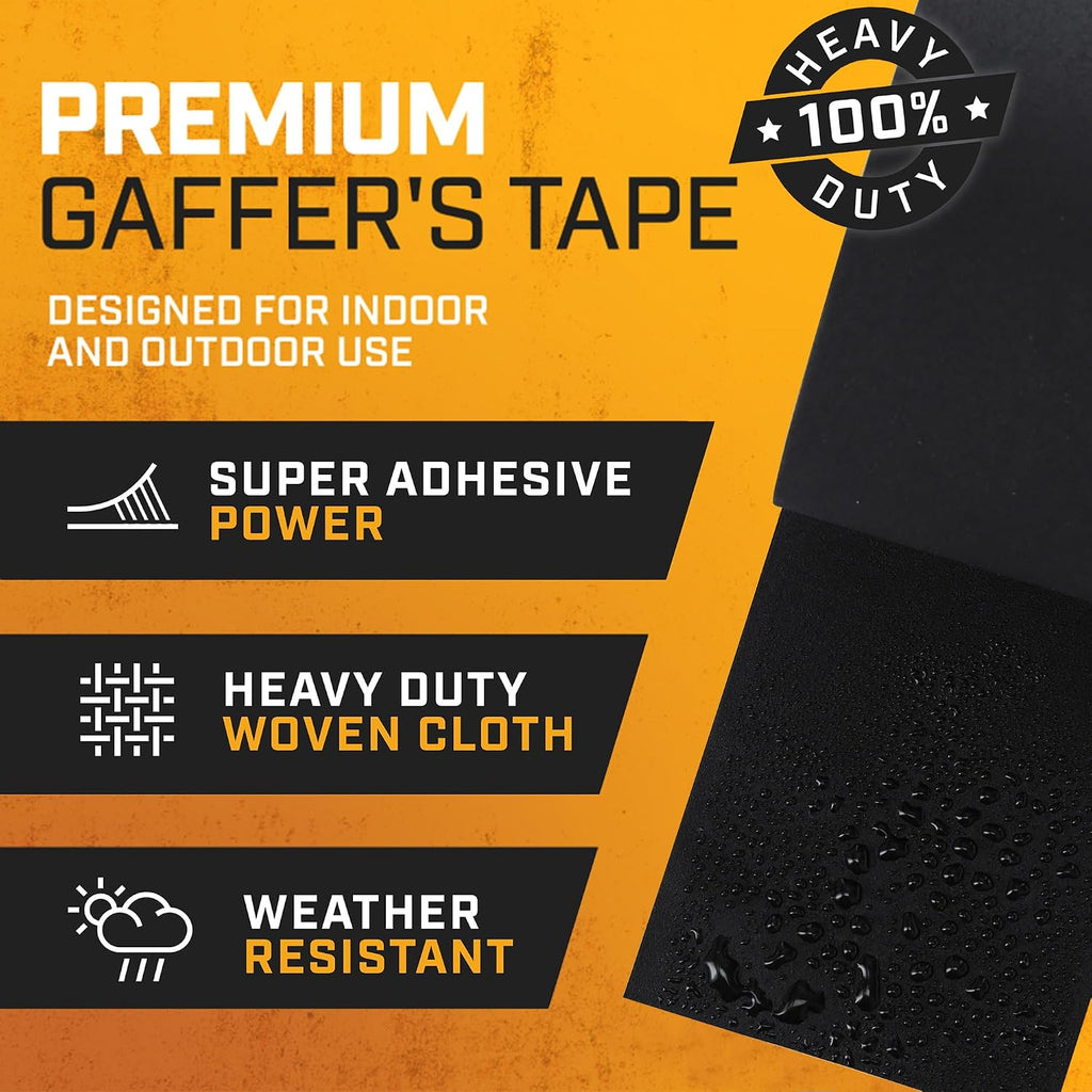 Black Gaffers Tape 4 Inch x 30 Yards - 2 Pack Pro Matte Gaff Tape