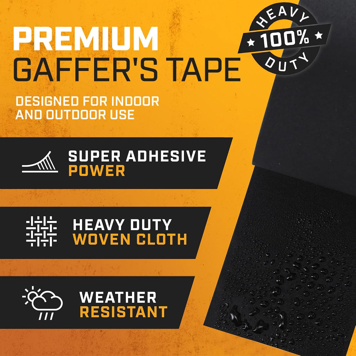 Black Gaffers Tape 4 Inch x 30 Yards - 2 Pack Pro Matte Gaff Tape