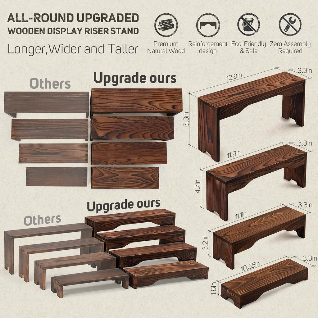 3 Set Upgraded Wooden Tiered Risers Display Stand