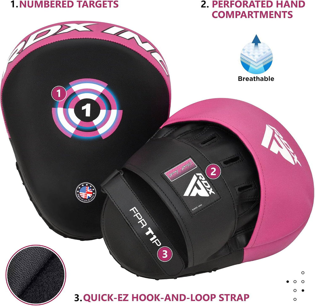 Boxing Pads Focus Mitts, Maya Hide Leather Curved Hook and Jab Target Hand Pads, Great for MMA, Kickboxing, Martial