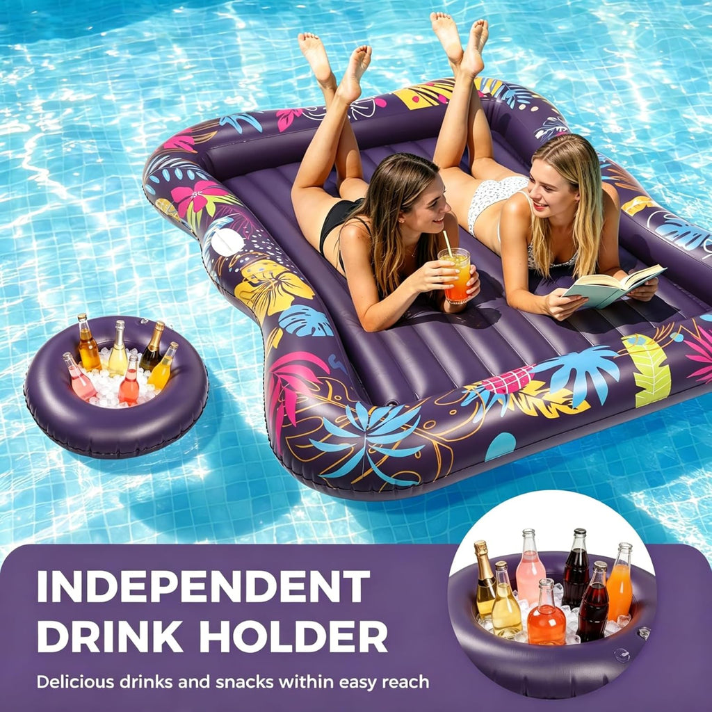 Extra Large Pool Floats Adult, 81" x 60" Inflatable Tanning Pool Lounger Float with Pillow and Cup Holders, Sun