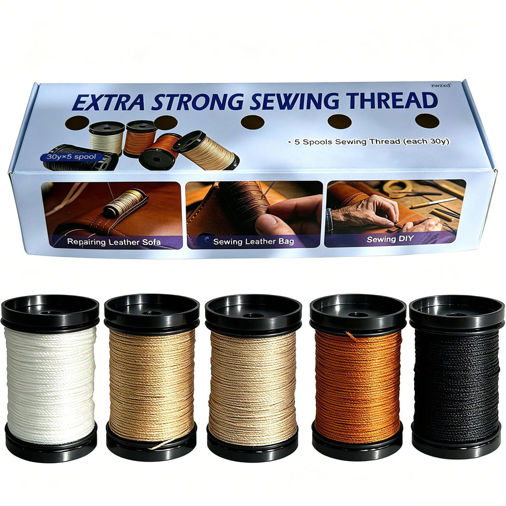 Extra Strong Repair Upholstery Sewing Thread Kit Including 5 Rolls Nylon Thread