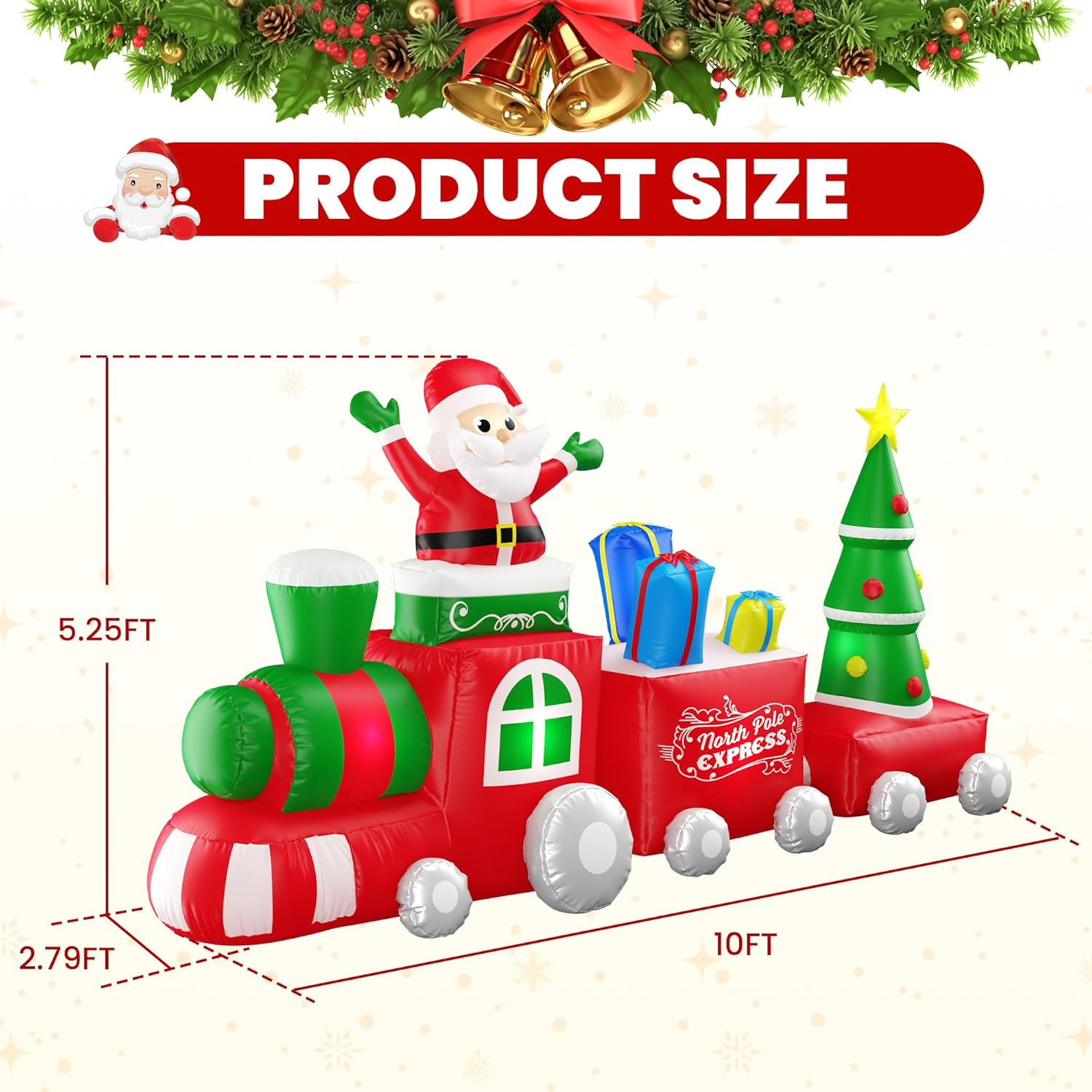 10FT Christmas Inflatable Train with Santa Claus, Gift Boxes, Christmas Trees, Built-in Lights, 2026 Yard Decor Giant