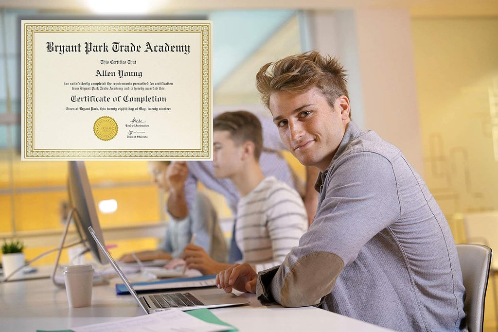 100 Sheet Award Certificate Paper, Gold Foil Metallic Border, Ivory Letter Size Blank Paper, Diploma Certificates