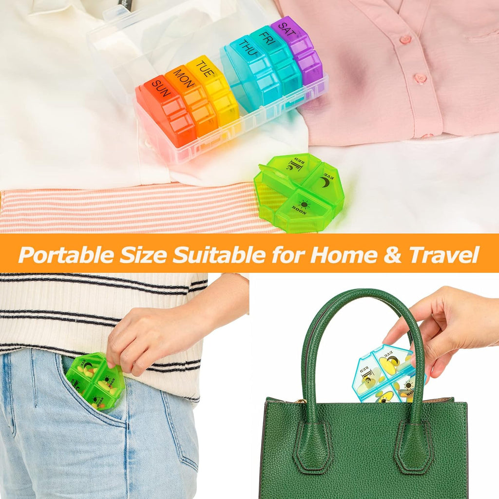 Weekly Pill Organizer 4 Times a Day, Large Pill Box 7 Day Daily Pill Case with 28 Extra Large Compartments Portable