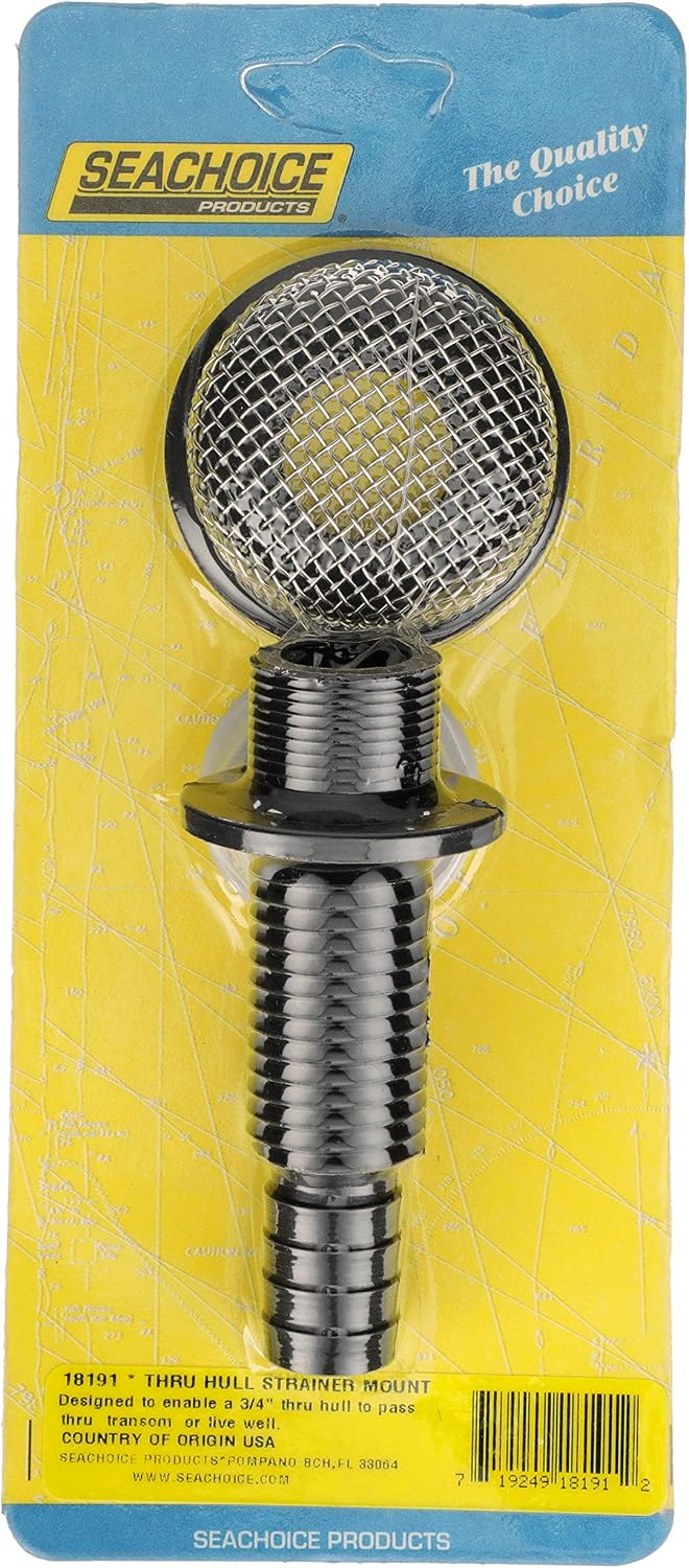 Seachoice Thru-Hull Strainer Mount with Aerator Screen, Fits 3/4 in. Hose, One Size, Black