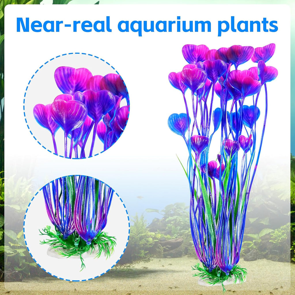 Artificial Fish Tank Plants, Plastic Aquarium Accessories Large, 15.5 inch Purple Decorations, 2pcs