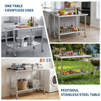 Stainless Steel Prep Work Table 60×24x35 inch with Casters,Backrest