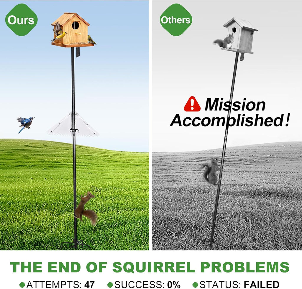 92" Bird Feeder Pole, Heavy-Duty Bird Feeder Pole with Squirrel Baffle | Adjustable Outdoor Feeding Station Holds