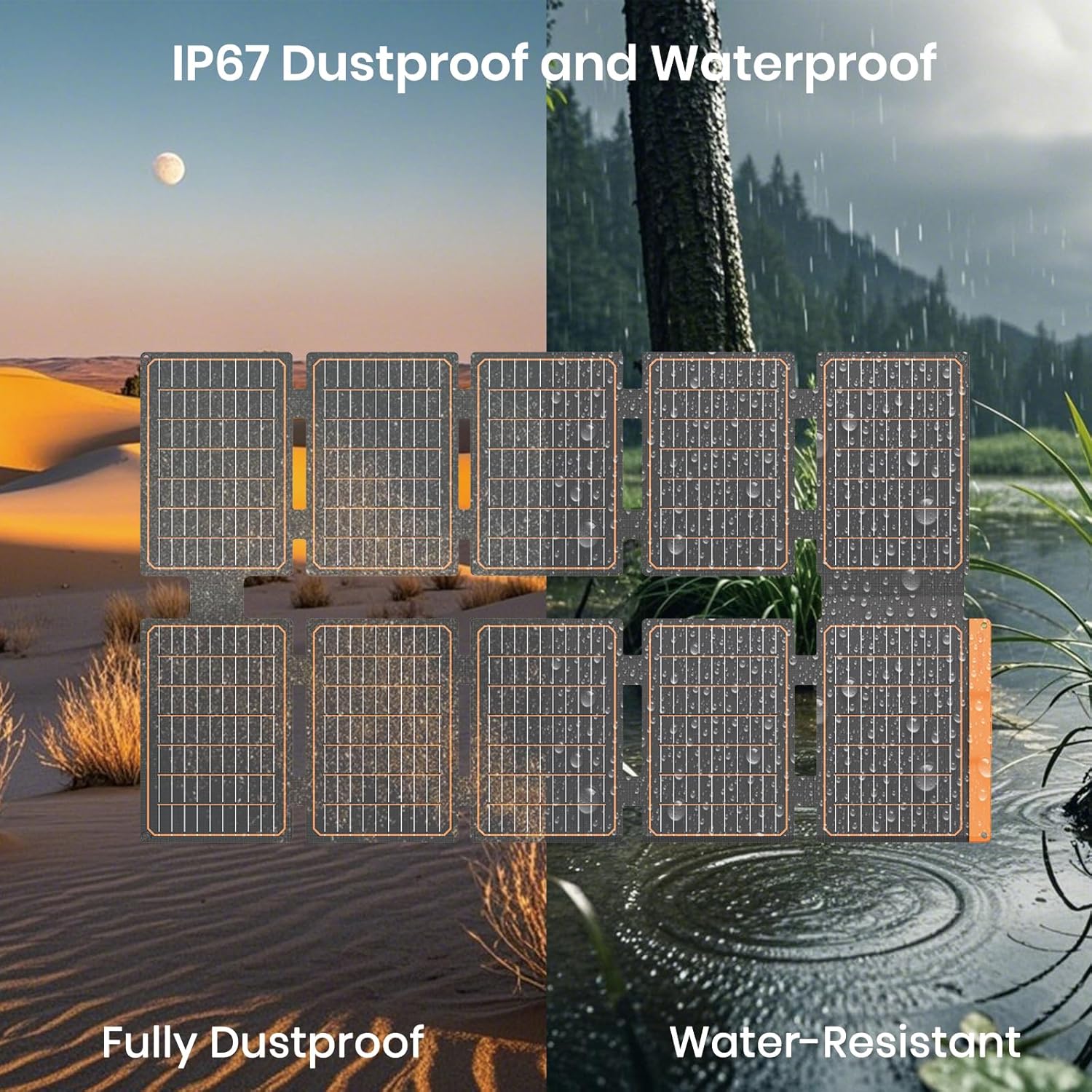 100W Portable Solar Panel - 24% High Efficiency, IP67 Waterproof, QC3.0 USB-A/USB-C/DC Output for Small Power