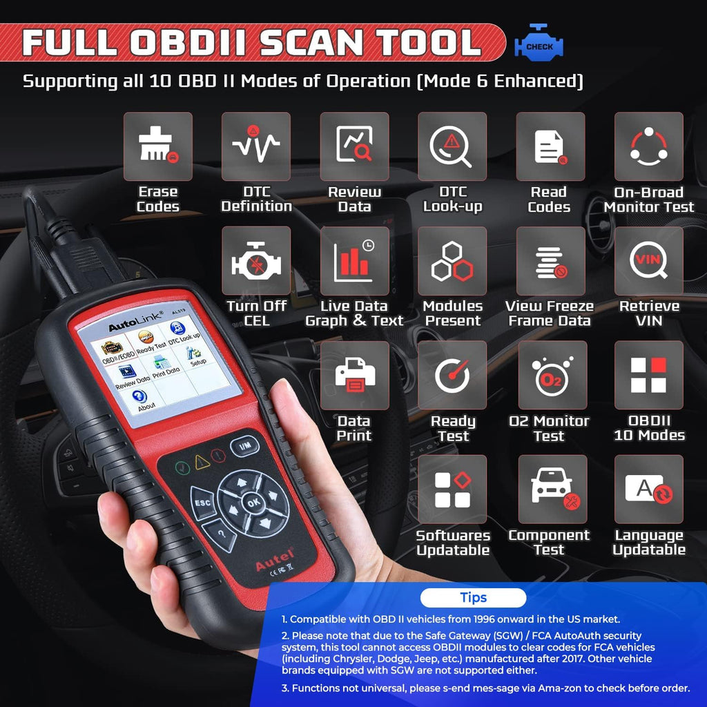 AutoLink AL519 Enhanced Universal OBD2 Scanner Car Diagnostic Tool | Enhanced Mode 6, Check Engine Code Reader, CAN
