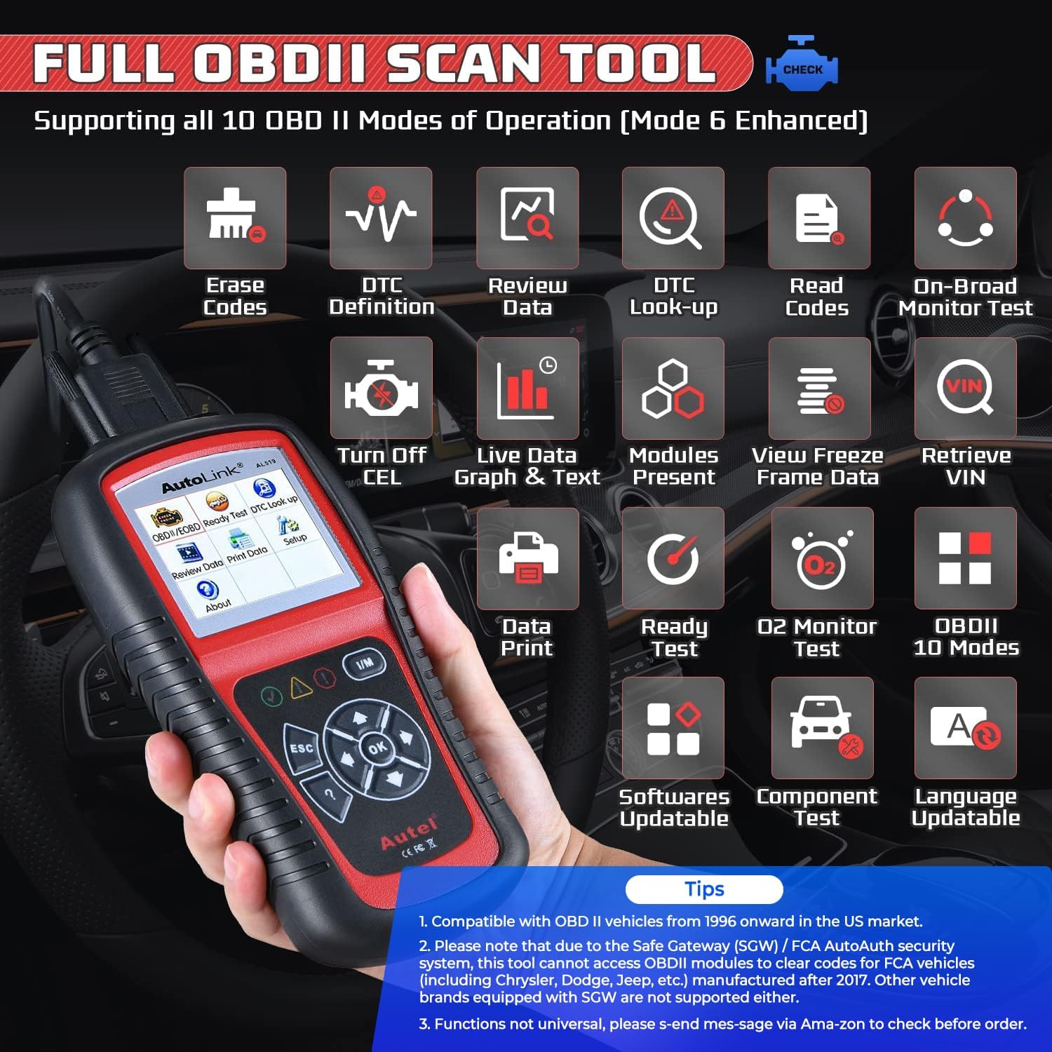 AutoLink AL519 Enhanced Universal OBD2 Scanner Car Diagnostic Tool | Enhanced Mode 6, Check Engine Code Reader, CAN
